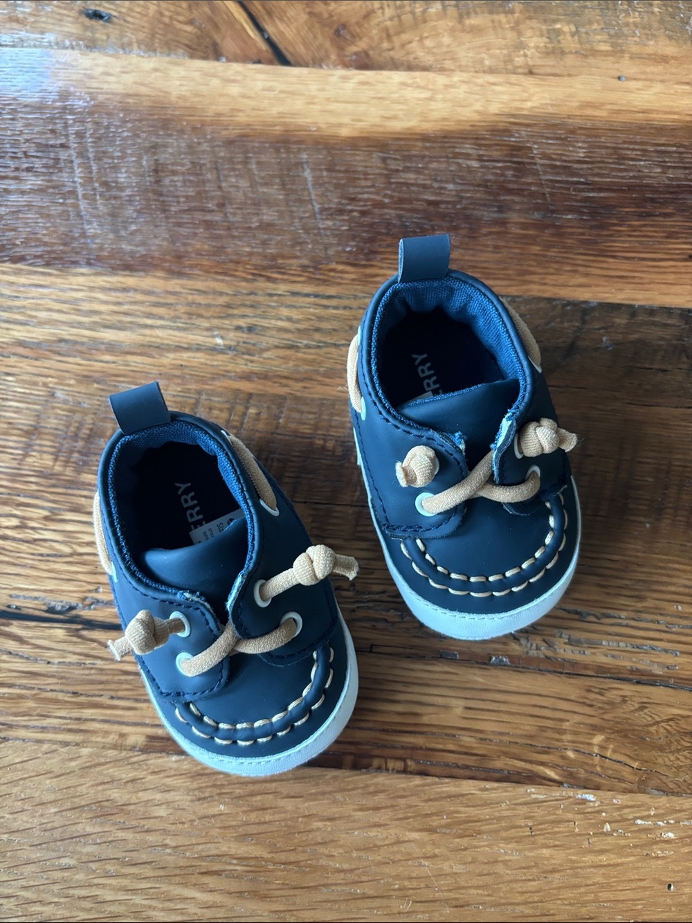 Sperry Baby Navy Boat Shoes with Tan Laces - Sperry size 2